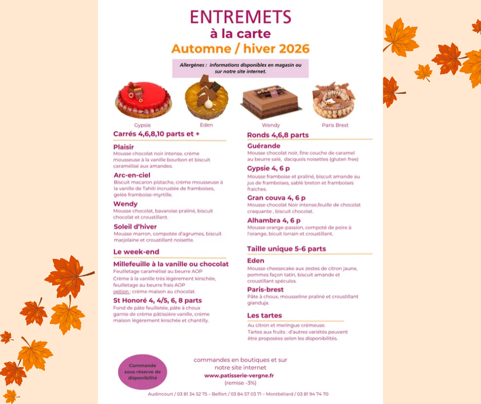 Carte entremets automne-hiver